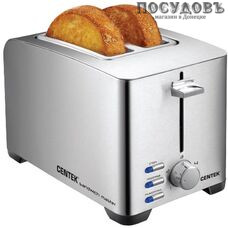 Centek СТ-1428 тостер на 2 шт, 850 Вт, цвет металлик Centek СТ-1428 тостер на 2 шт, 850 Вт, цвет металлик