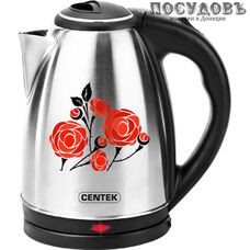 Centek Rose CT-1068 электрочайник, 2000 Вт, 2000 мл, сталь нержавеющая, светодиод, терморисунок
