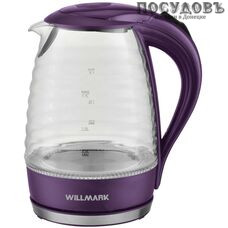 WillMark WEK-1706G электрочайник, 2200 Вт, 1700 мл, стекло термостойкое, внутренняя подсветка, цвет пурпурный