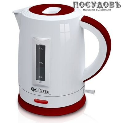 Centek CT-1063 электрочайник, 2000 Вт, 1200 мл, пластик, цвет белый с красным