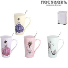 Коралл Fly Lady 5105 кружка, 420 мл, фарфор, с крышкой и ложкой