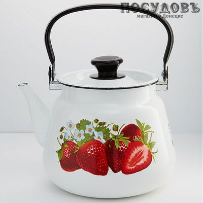 КМК 43504-132/6-СА чайник объемом 3,50 л, сталь эмалированная, цвет: белый с рисунком, стальная эмалированная ручка, Россия 1 шт