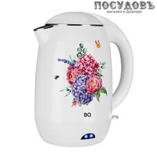 BQ KT1702P SYMPHONY OF FLOWERS электрочайник, 2200 Вт, 1800 мл, двойной нержавейка/пластик, белый с цветами