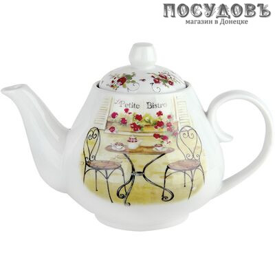 Коралл YQ1611/600 чайник заварочный белый с рисунком Парижское кафе, фарфор, 600 мл