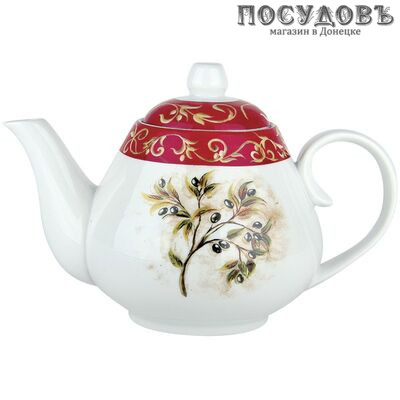 Коралл YQ1617/600 чайник заварочный белый с рисунком Оливки, фарфор, 600 мл