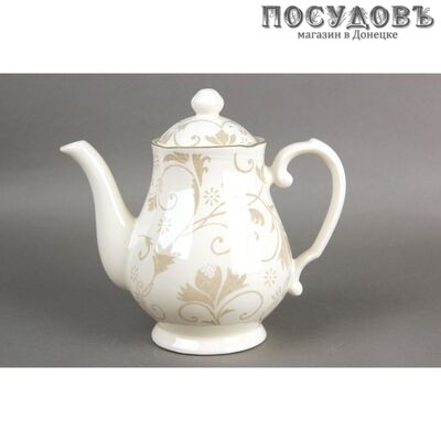 Коралл 0431E чайник заварочный белый с рисунком Дамаск, фарфор, 900 мл