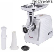 Saturn ST-FP0090 мясорубка электрическая с насадками 1600 Вт 1 скорость, реверс есть, корпус пластик, цвет белый