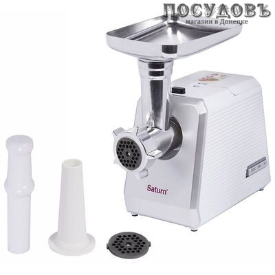 Saturn ST-FP0090 мясорубка электрическая с насадками 1600 Вт 1 скорость, реверс есть, корпус пластик, цвет белый