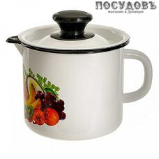 КМК 40204-072/4 Эквадор кружка с крышкой 1,0 л, белый с рисунком, сталь эмалированная, Ø120 мм, 2 пр.