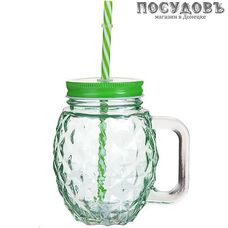 Loraine 27813 банка для смузи с крышкой и трубочкой, стекло, 500 мл, зеленый