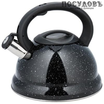 KING Hoff KH-3788 чайник со свистком, 2,7 л, сталь нержавеющая, цвет: черный мрамор