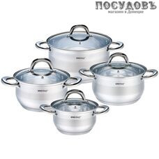 KING Hoff KH-1095 набор кастрюль 1,7; 2,4; 3,2; 5,6 л с крышками, сталь нержавеющая, 8 пр.
