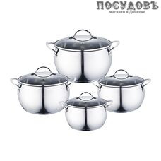 Webber ВЕ-337/8 набор кастрюль, 4 кастрюли 2,0; 2,8; 3,7; 6,2 л с крышками, сталь нержавеющая, 8 пр.