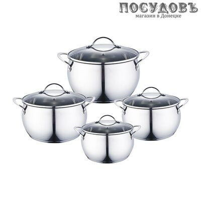 Webber ВЕ-337/8 набор кастрюль, 4 кастрюли 2,0; 2,8; 3,7; 6,2 л с крышками, сталь нержавеющая, 8 пр.