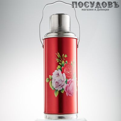 Webber 22012/1 термос, колба стеклянная 1200 мл, корпус сталь красный с рисунком