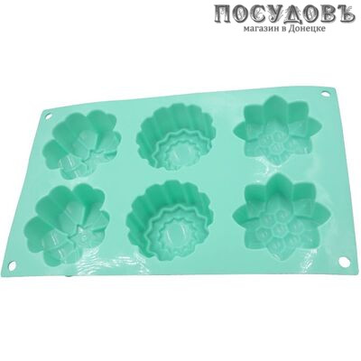 Alpenkok Лютики AK-6060S мятный форма для выпечки кексов, 6 формочек, силикон, 270×170×40 мм