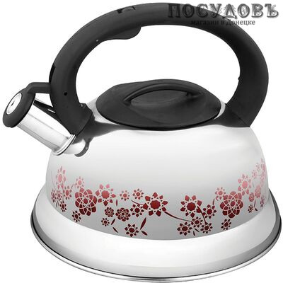 Webber BE-0522 чайник со свистком, 3 л, сталь нержавеющая, цвет: сатин, 1 шт.