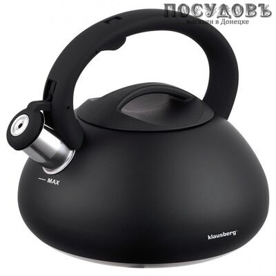 Klausberg KB-7368 чайник со свистком, 2,7 л, сталь нержавеющая, цвет: черный, 1 шт.