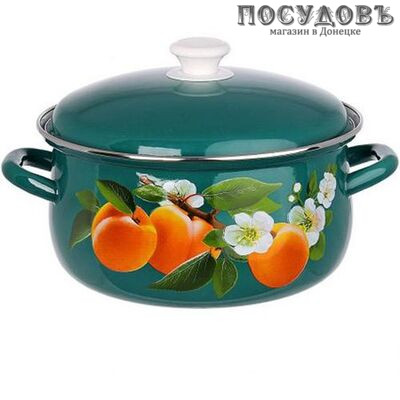 КМК 61915-083/6 кастрюля с крышкой 1,5 л, сталь эмалированная, цвет бирюзовый с рисунком
