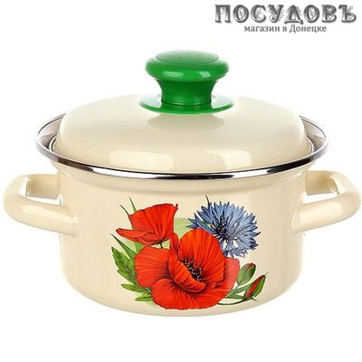 КМК 42304-072/6 кастрюля с крышкой 1,0 л, сталь эмалированная, цвет слоновой кости с рисунком