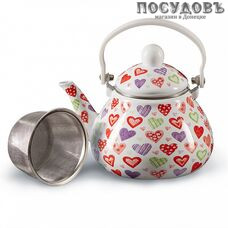 Metalloni EM-131X1/61 Сердца чайник, 1,3 л, сталь эмалированная, цвет: белый с рисунком