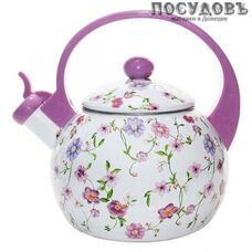 Metalloni EM-25101/17 Вьюнок-2 чайник со свистком, 2,5 л, сталь эмалированная, цвет: белый с рисунком