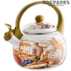 Metalloni EM-25101/41 Сицилия чайник со свистком, 2,5 л, сталь эмалированная, цвет: белый с рисунком, 1 шт.