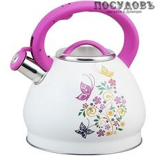 Alpenkok АК-510 чайник со свистком, 3 л, сталь нержавеющая, цвет: белый с рисунком, 1 шт.