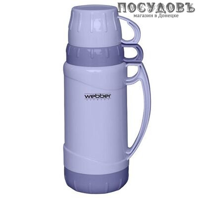 Webber BE-43000/20S термос, колба стеклянная 1 000 мл, корпус полипропиленовый сиреневый без покрытия, с двумя кружками, Россия
