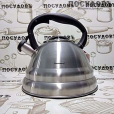 Klausberg KB-7045 чайник со свистком объемом 2,7 л, дно Ø225 мм, сталь нержавеющая, цвет: сатин, пластиковая ручка в упаковке 1 шт