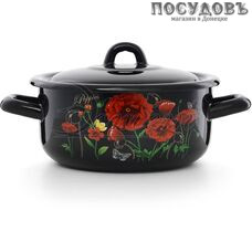 Эстет Красные маки ЭТ-72801 кастрюля с крышкой 1,45 л, Ø160 мм, сталь эмалированная, цвет черный