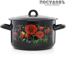 Эстет Красные маки ЭТ-72802 кастрюля с крышкой 2,9 л, Ø180 мм, сталь эмалированная, цвет черный
