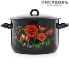 Эстет Красные маки ЭТ-72803 кастрюля с крышкой 4,3 л, Ø200 мм, сталь эмалированная, цвет черный