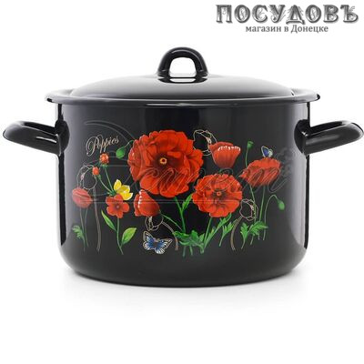 Эстет Красные маки ЭТ-72803 кастрюля с крышкой 4,3 л, Ø200 мм, сталь эмалированная, цвет черный