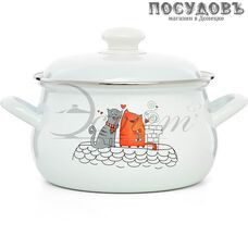 Эстет Влюбленные коты ЭТ-72816 кастрюля с крышкой 3,0 л, Ø210 мм, сталь эмалированная