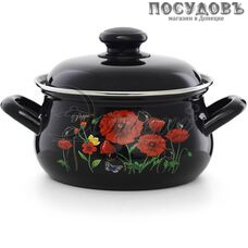 Эстет Красные маки ЭТ-72856 кастрюля с крышкой 2,0 л, Ø185 мм, сталь эмалированная, цвет черный