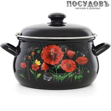 Эстет Красные маки ЭТ-72858 кастрюля с крышкой 4,5 л, Ø235 мм, сталь эмалированная, цвет черный