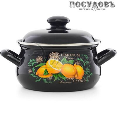 Эстет Цитрус ЭТ-72860 кастрюля с крышкой 2,0 л, Ø185 мм, сталь эмалированная, цвет черный