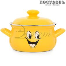 Эстет Улыбка ЭТ-72915 кастрюля с крышкой 2,0 л, Ø185 мм, сталь эмалированная, цвет желтый