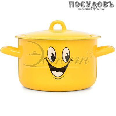 Эстет Улыбка ЭТ-72919 кастрюля с крышкой 2,9 л, Ø180 мм, сталь эмалированная, цвет желтый