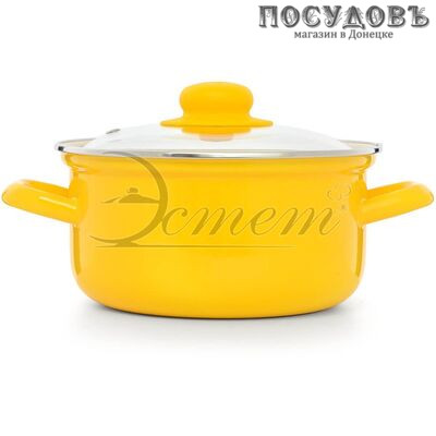 Эстет ЭТ-72980 кастрюля с крышкой 2,0 л, Ø180 мм, сталь эмалированная, цвет ярко-желтый