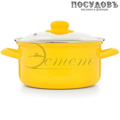Эстет ЭТ-72981 кастрюля с крышкой 3,0 л, Ø200 мм, сталь эмалированная, цвет ярко-желтый