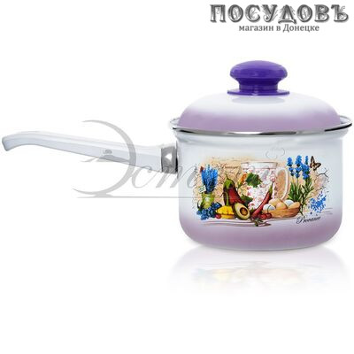 Эстет ЭТ-71508 Прованс ковш с крышкой 1,0 л, сталь эмалированная, Ø140 мм, 2 пр.