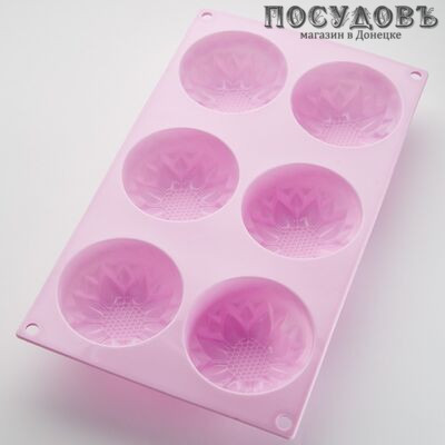 Webber Цветник BE-4470S форма для выпечки 6 кексов, силикон, 285×165×40 мм, цвет сиреневый