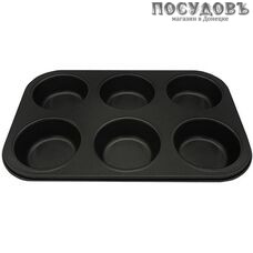 LARA LR11-06 форма для выпечки 6 кексов, сталь угреродистая, антипригарное покрытие, 265×180×20 мм