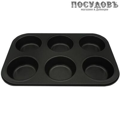LARA LR11-06 форма для выпечки 6 кексов, сталь угреродистая, антипригарное покрытие, 265×180×20 мм