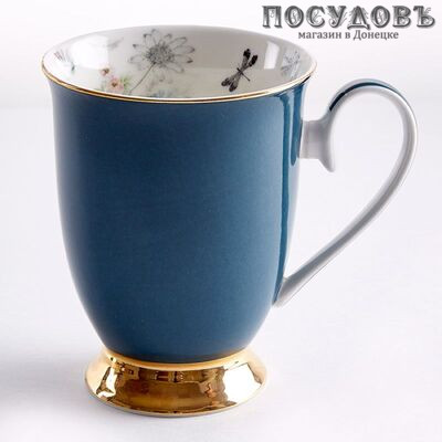 Beatrix МЛ037L1 кружка подарочная синяя с золотой обводкой, фарфор, 350 мл, в подарочной упаковке 1 шт.