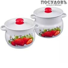 КМК Садовая клубника 61904-122/6-У4 кастрюля с крышкой 3 л, сталь эмалированная, цвет белый