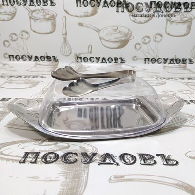 КНР 398-18 масленка с крышкой и щипцами, 236×115×55 мм, сталь нержавеющая, пластик, в упаковке 3 пр.