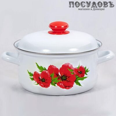 КМК 41804-072/6-У4 кастрюля с крышкой 1,0 л, сталь эмалированная, цвет белый с рисунком